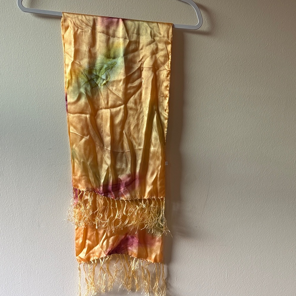 100% SILK Tie-Dye Scarf with Fringe